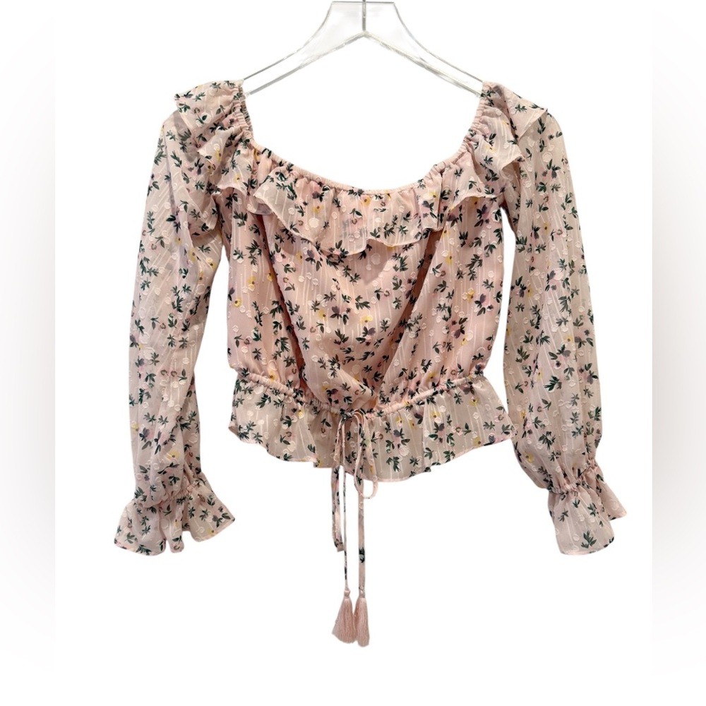 TULAROSA Ruffle Floral Print Blouse‎ size XS Textured